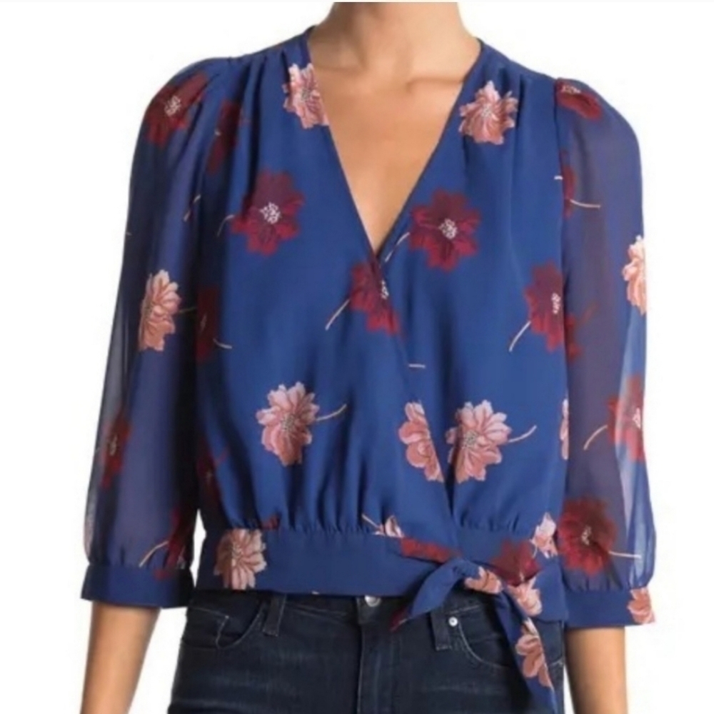 Madewell Effie Blue Floral Woven Wrap Top